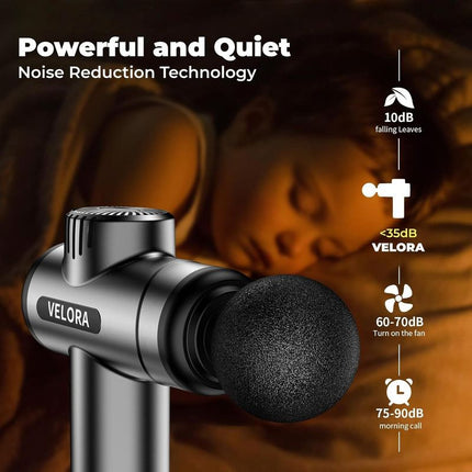 VELORA Mini Massage Gun - Deep Tissue Percussion Massager for Neck Back Shoulder Leg Foot - 6 Heads USB-C Rechargeable - Grey