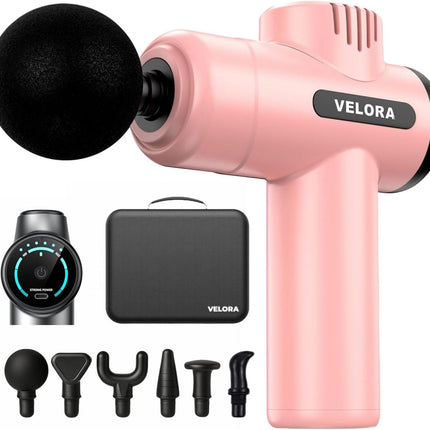VELORA Mini Massage Gun - Deep Tissue Percussion Massager for Neck Back Shoulder Leg Foot - 6 Heads USB-C Rechargeable - Grey