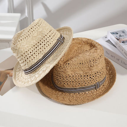 Straw Hat Summer Sun Protection Khaki Beige Adult 56-58cm