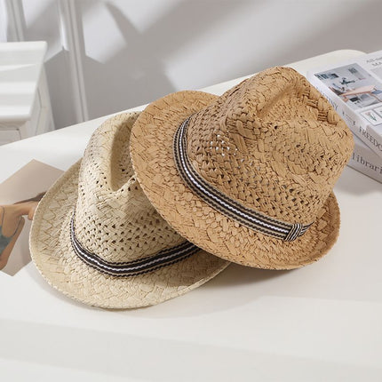 Straw Hat Summer Sun Protection Khaki Beige Adult 56-58cm