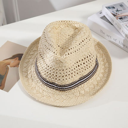 Straw Hat Summer Sun Protection Khaki Beige Adult 56-58cm