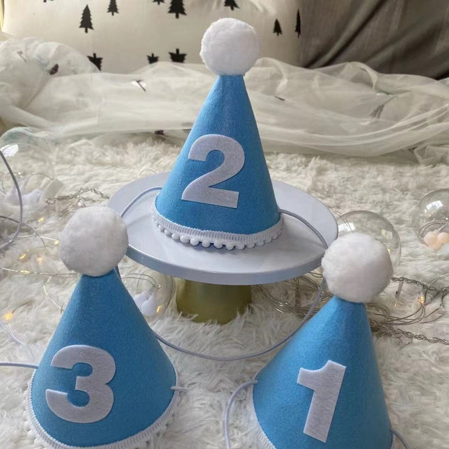 Birthday Hat Baby Felt Party Prop Chun Yue Blue for 2 weeks. 0-10 weeks can take