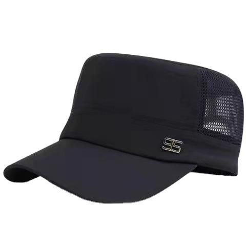 Men Mesh Flat Top Hat Sun Protection Outdoor Full network navy blue Adjustable