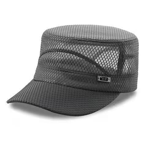Men Mesh Flat Top Hat Sun Protection Outdoor Full network dark gray Adjustable