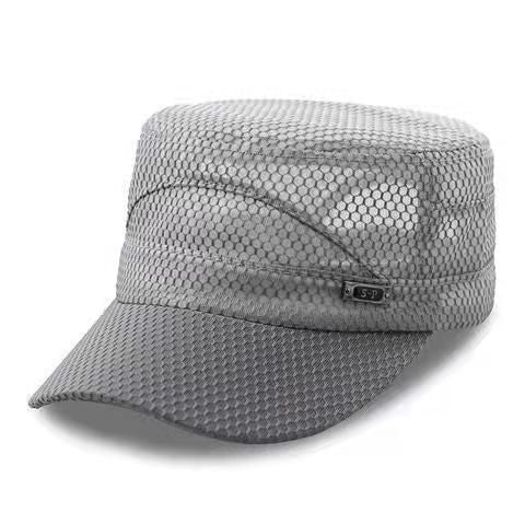 Men Mesh Flat Top Hat Sun Protection Outdoor Full network light gray Adjustable