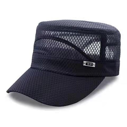 Men Mesh Flat Top Hat Sun Protection Outdoor Full network light gray Adjustable
