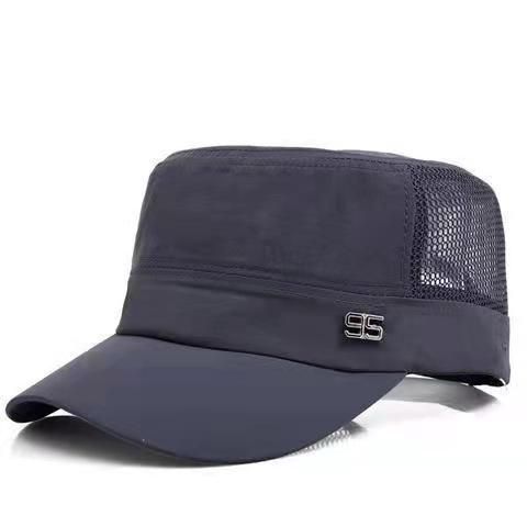 Men Mesh Flat Top Hat Sun Protection Outdoor half net dark gray Adjustable