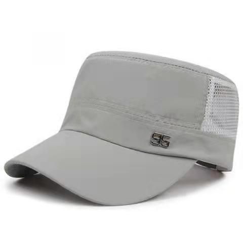 Men Mesh Flat Top Hat Sun Protection Outdoor half net light gray Adjustable