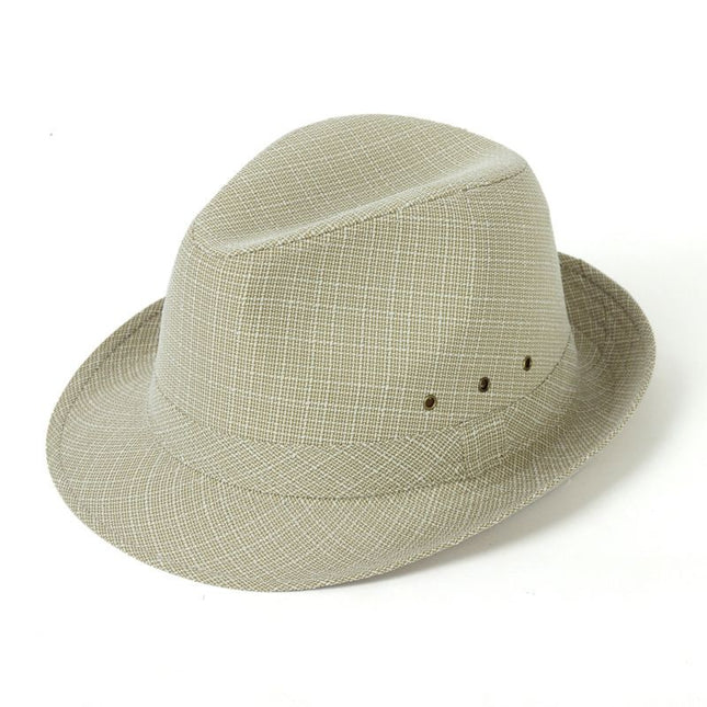 Men's Linen Top Hat Summer Dome Curled Brim Hong Kong and Macao hemp cyan 60#