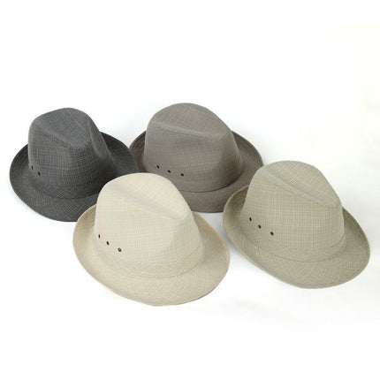 Men's Linen Top Hat Summer Dome Curled Brim Hong Kong and Macao hemp cyan 60#