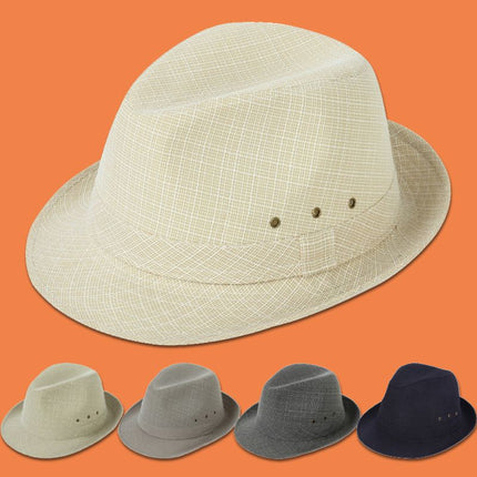 Men's Linen Top Hat Summer Dome Curled Brim Hong Kong and Macao hemp Black 59#