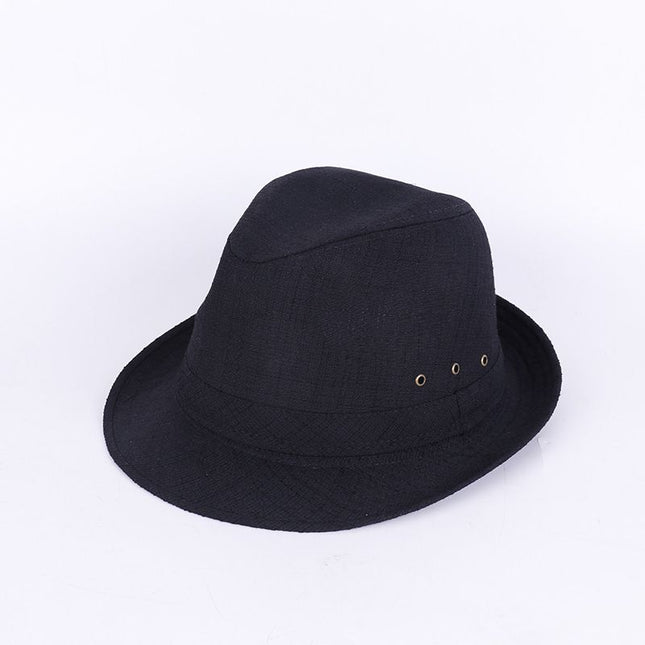 Men's Linen Top Hat Summer Dome Curled Brim Hong Kong and Macao hemp Black 57#