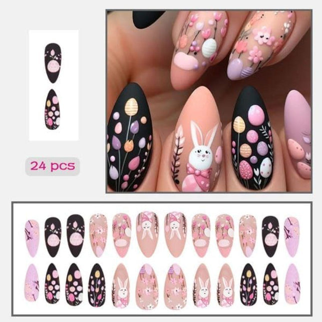 Pink Blue Easter nail art, 3D nail stickers, Easter-themed nails, high-quality nail art, cute Easter designs, bunny nail art, egg nail stickers, festive manicure, easy nail decorations