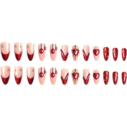 press-on nails, cherry design nails, heart design nails, embellished nails, high-quality press-on nails, easy-to-apply nails, Australian fashion nails, trendy nail art