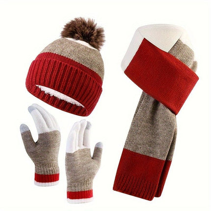 Unisex Knit Hat Scarf Gloves Set Winter Accessories Australia 3-Piece Warm Set - Blue - Size L