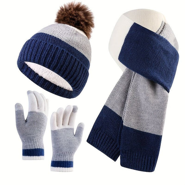 Unisex Knit Hat Scarf Gloves Set Winter Accessories Australia 3-Piece Warm Set - Gray - Size L
