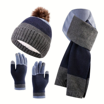 Unisex Knit Hat Scarf Gloves Set Winter Accessories Australia 3-Piece Warm Set - Gray - Size L
