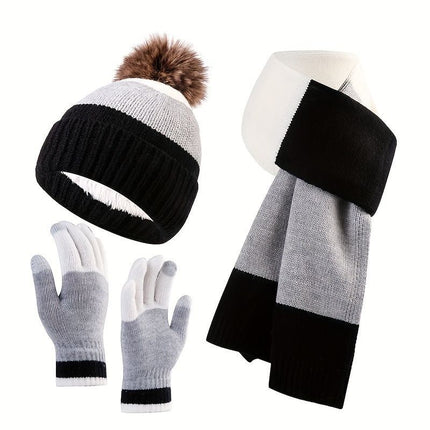Unisex Knit Hat Scarf Gloves Set Winter Accessories Australia 3-Piece Warm Set - Red - Size L