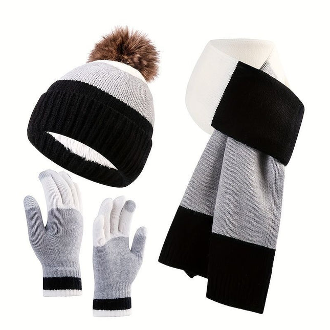 Unisex Knit Hat Scarf Gloves Set Winter Accessories Australia 3-Piece Warm Set - Red - Size L