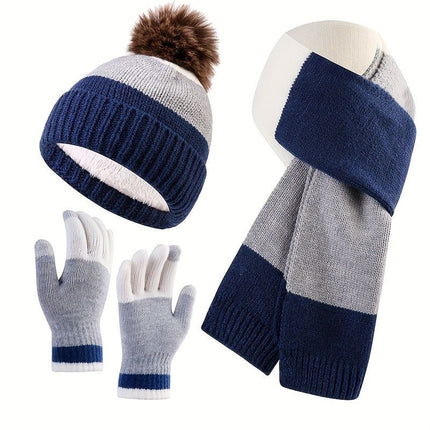 Unisex Knit Hat Scarf Gloves Set Winter Accessories Australia 3-Piece Warm Set - Red - Size L