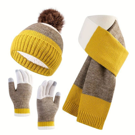 Unisex Knit Hat Scarf Gloves Set Winter Accessories Australia 3-Piece Warm Set - Red - Size L