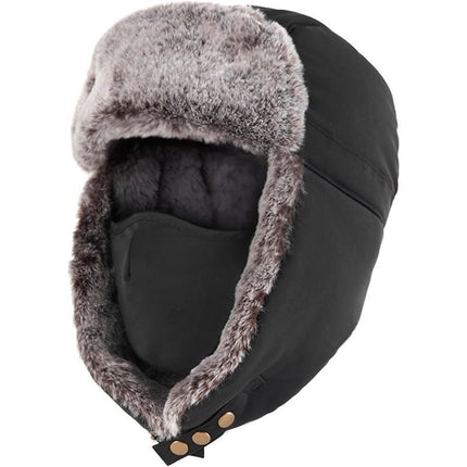 Men'S Winter Hat Hat With Mask Men'S Fashion Beanie Warm Winter Headwear - Black - Size L