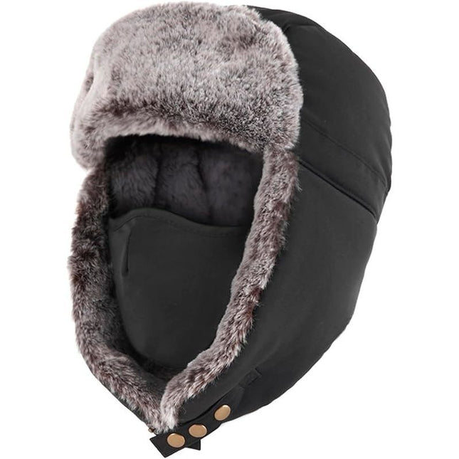 Men'S Winter Hat Hat With Mask Men'S Fashion Beanie Warm Winter Headwear - Black - Size L