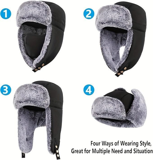 Men'S Winter Hat Hat With Mask Men'S Fashion Beanie Warm Winter Headwear - Black - Size L