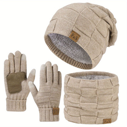 Men'S Winter Hat Men'S Gloves Men'S Scarf Winter Hat And Gloves Set Men'S - Blue - Size L