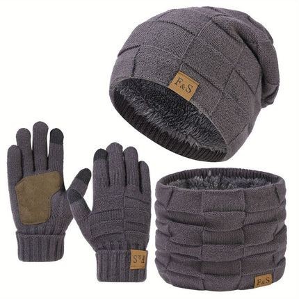 Men'S Winter Hat Men'S Gloves Men'S Scarf Winter Hat And Gloves Set Men'S - Dark Gray - Size L