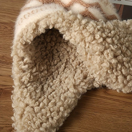 Women'S Knitted Hat Furry Ear-Flap Hat Pom-Pom Hat Winter Accessory Women'S - Beige - Size L
