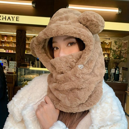 Women'S Winter Hat Furry Hat Ear Flap Hat Face Covering Hat Winter Accessory - Beige - Size L