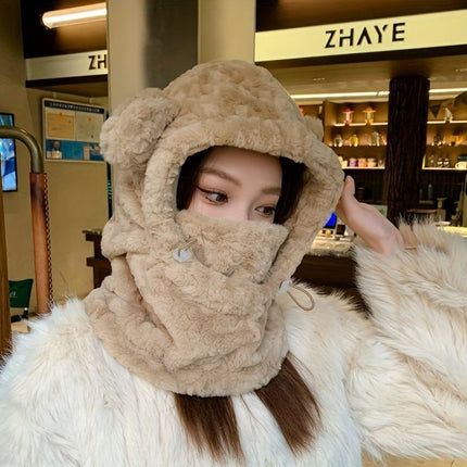Women'S Winter Hat Furry Hat Ear Flap Hat Face Covering Hat Winter Accessory - Beige - Size L