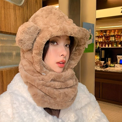 Women'S Winter Hat Furry Hat Ear Flap Hat Face Covering Hat Winter Accessory - Beige - Size L