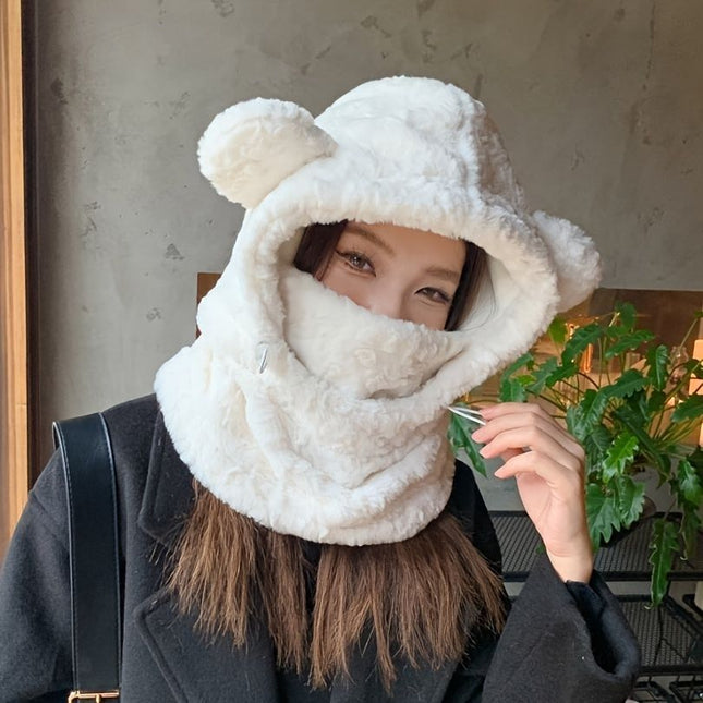 Women'S Winter Hat Furry Hat Ear Flap Hat Face Covering Hat Winter Accessory - Black - Size L