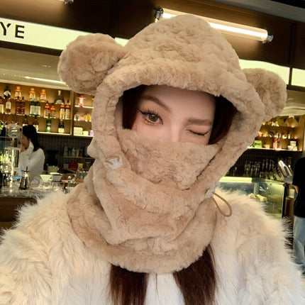 Women'S Winter Hat Furry Hat Ear Flap Hat Face Covering Hat Winter Accessory - Coffee color - Size L