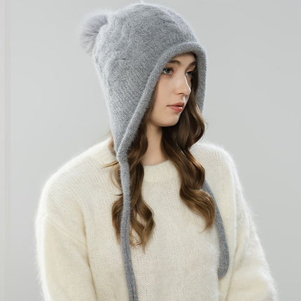 Women'S Winter Hat Hooded Knit Hat Pom-Pom Hat Warm Winter Accessory Australian - Gray - Size L
