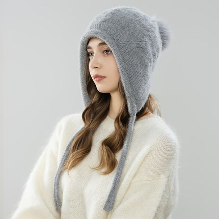 Women'S Winter Hat Hooded Knit Hat Pom-Pom Hat Warm Winter Accessory Australian - Gray - Size L