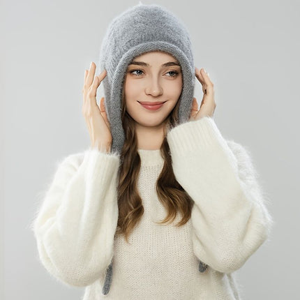 Women'S Winter Hat Hooded Knit Hat Pom-Pom Hat Warm Winter Accessory Australian - Gray - Size L