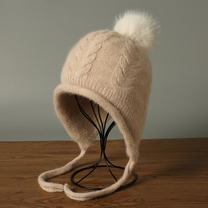 Women'S Winter Hat Hooded Knit Hat Pom-Pom Hat Warm Winter Accessory Australian - Gray - Size L