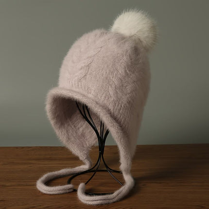 Women'S Winter Hat Hooded Knit Hat Pom-Pom Hat Warm Winter Accessory Australian - Khaki - Size L