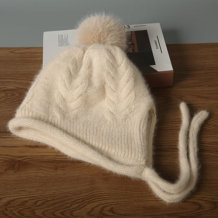 Women'S Winter Hat Hooded Knit Hat Pom-Pom Hat Warm Winter Accessory Australian - Khaki - Size L