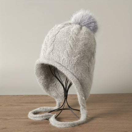 Women'S Winter Hat Hooded Knit Hat Pom-Pom Hat Warm Winter Accessory Australian - Pink - Size L