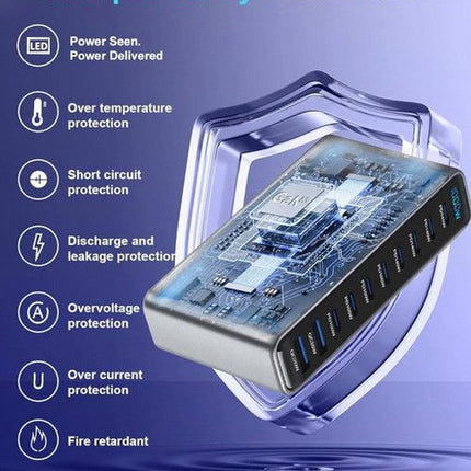 1000W GaN Fast Charging Station 10Ports USB&Type-C for iPhone, Laptops, MacBook