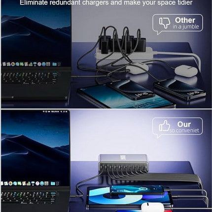1000W GaN Fast Charging Station 10Ports USB&Type-C for iPhone, Laptops, MacBook
