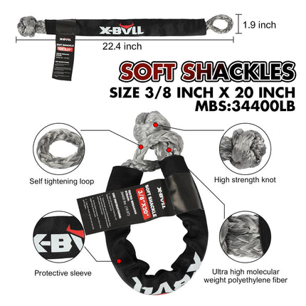 X-BULL Snatch Strap Soft Shackles Kinetic Recovery Rope Folding Shovel Survival