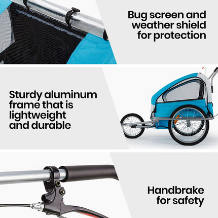 Tag-along Kids Bike Trailer Child Bicycle Pram Stroller Children Jogger Blue