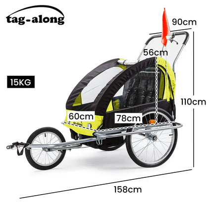 Tag-along Kids Bike Trailer Bicycle Pram Stroller Children Jogger Yellow