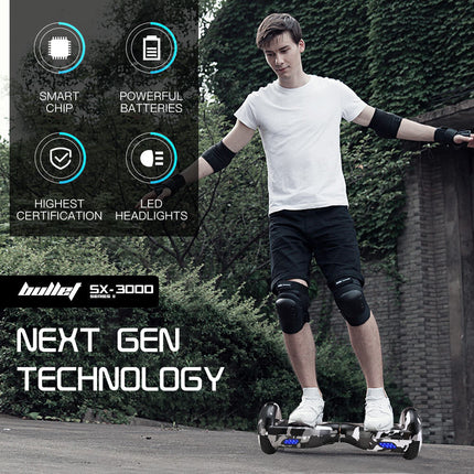 BULLET Gen III Hoverboard Scooter, Dual Copper Motors, UL Certified, AU Compliant, 6.5" Wheels, Superior Self Balancing System, LED Lights, Carry Bag, Camo Grey