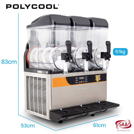 POLYCOOL 36L Triple Tank Commercial Slush Machine, Digital Control Panel, SAA Approved, Juice and Frozen Slushy Maker